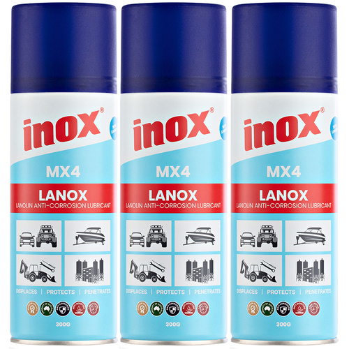 3 Pack Inox Lanox MX4 Marine Anti-Corrosion Lubricant Aerosol Spray 300g