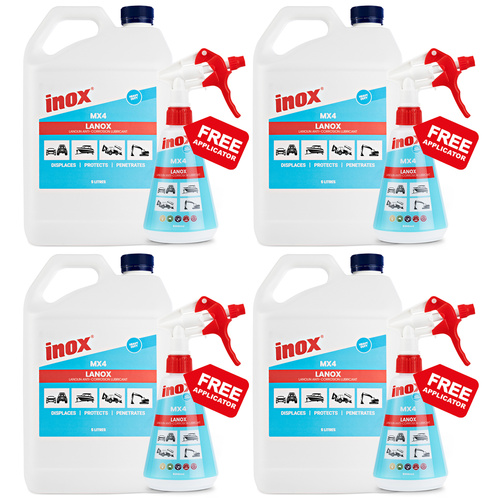 4 Pack Inox Lanox MX4 Marine Anti-Corrosion Lubricant 5 Litre with Applicator