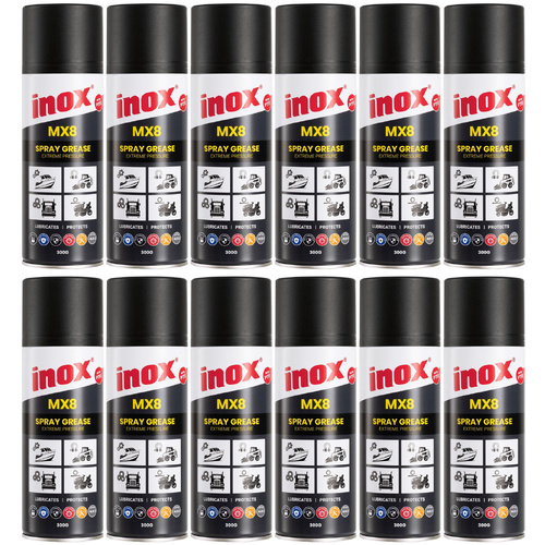 12 Pack Inox PTFE MX8 Extreme Pressure Grease Aerosol Spray 300g