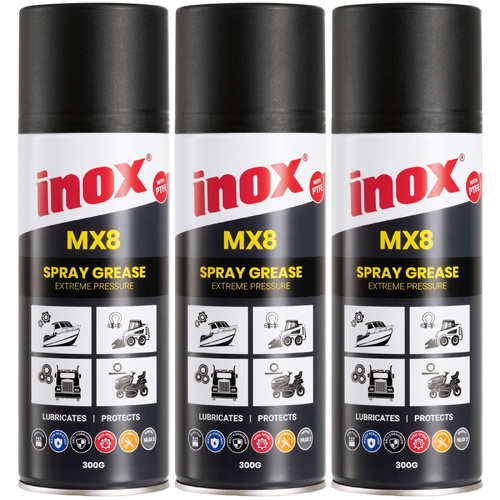 3 Pack Inox PTFE MX8 Extreme Pressure Grease Aerosol Spray 300g