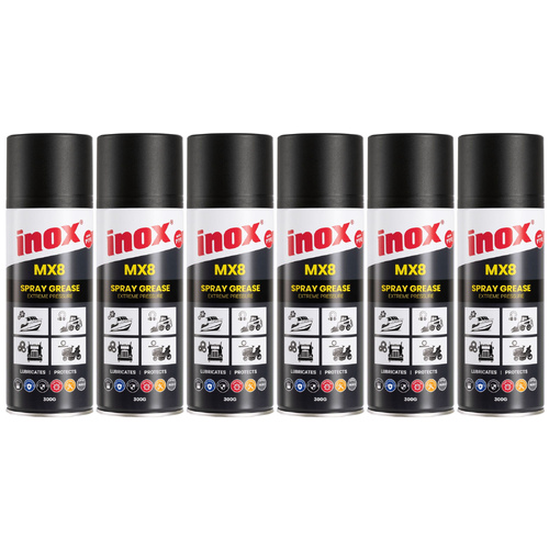 6 Pack Inox PTFE MX8 Extreme Pressure Grease Aerosol Spray 300g