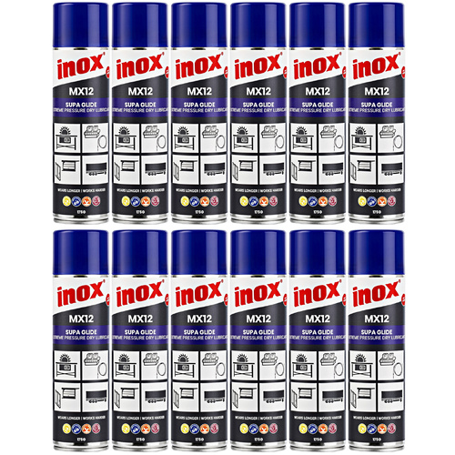 12 Pack Inox MX12 PTFE Supa Glide Extreme Pressure Dry Lubricant Aerosol 175g