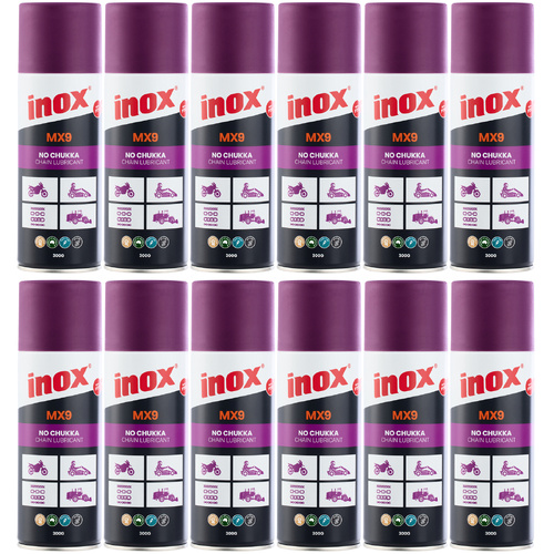 12 Pack Inox MX9 No Chukka Dry Chain Lubricant Aerosol Spray 300g