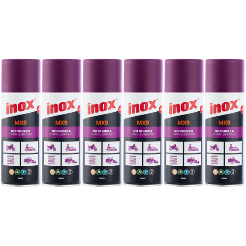 6 Pack Inox MX9 No Chukka Dry Chain Lubricant Aerosol Spray 300g