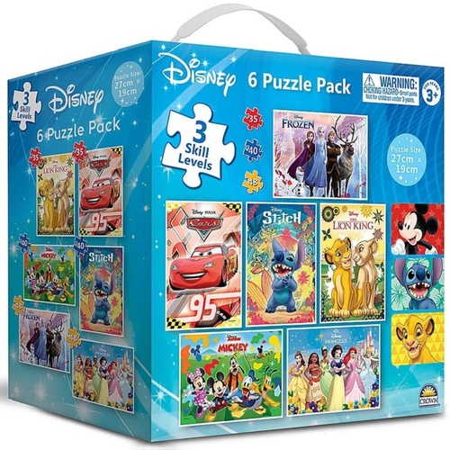 Disney 6 Puzzle Pack 3 Skill Levels Jigsaw Puzzle for Ages 3+