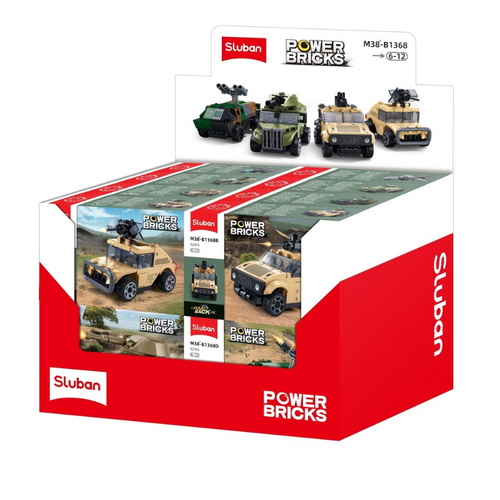 Sluban Power Bricks Pull-Back Military Vehicle Display Set Display of 16