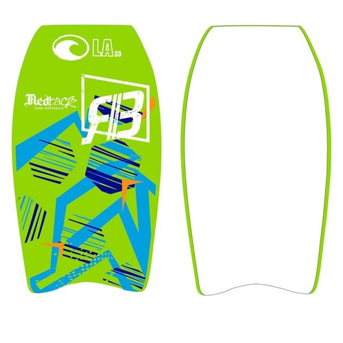 RedBack LA Bodyboard Slick Bottom with Wrist Leash & Plug Lime - 4 Sizes