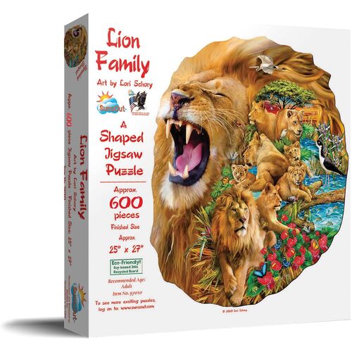 SunsOut Lion Family Shaped Jigsaw Puzzle 600 Pieces (SUN97010)