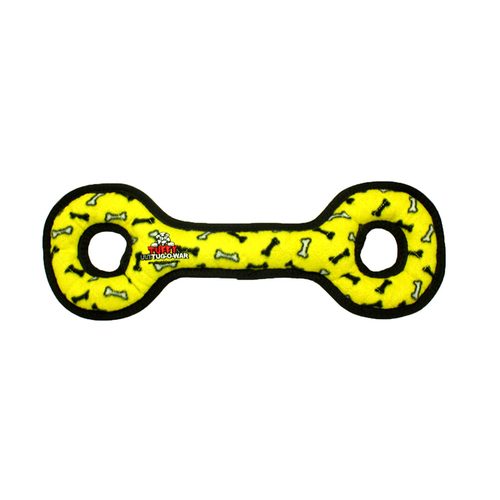 Tuffy Ultimate Tug O-War Interactive Play Dog Squeaker Toy Yellow Bones