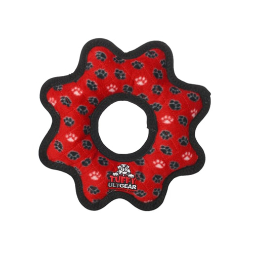 Tuffy Ultimate Gear Ring Interactive Play Dog Squeaker Toy Red Paws