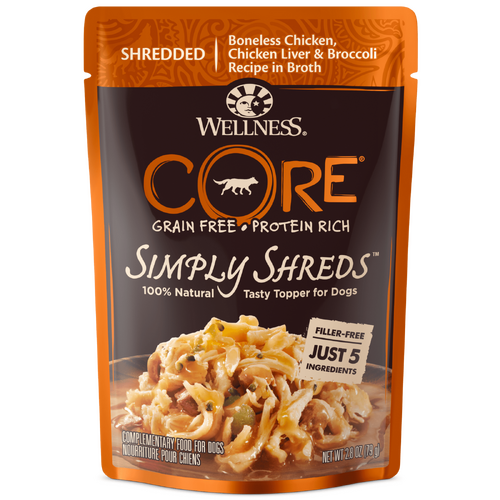 Wellness Core Simply Shreds Dog Food Topper Chicken Liver & Broccoli 12 x 79g