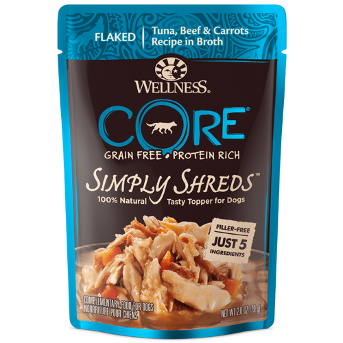Wellness Core Simply Shreds Dog Food Topper Tuna Beef & Carrots 12 x 79g