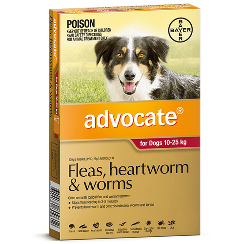 Advocate Large Dog 10-25kg Red Spot On Flea Wormer Treatment 3 Pack
