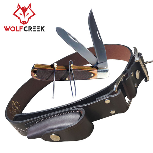 Wolf Creek Leather Stockmans Belt with Trapper Knife (WC-8973-SB32)