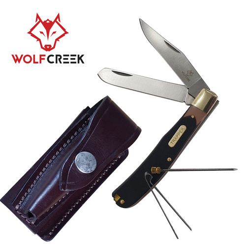 Wolf Creek Trapper Knife with Leather Pouch 190mm (WC-8973-WP)