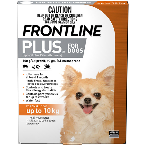 Frontline Plus Small Dog 0-10kg Orange Topical Tick & Flea Control 6 Pack (C)