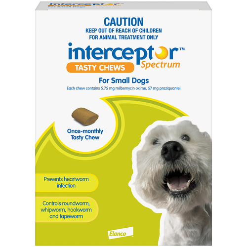 Interceptor Spectrum Tasty Chews Worm Control Small Dog Green 6 Chews 