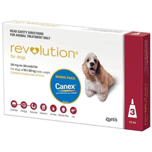 Revolution 10.1-20kg Large Dog Parasite Wormer Treatment Red 3 Pack (W)