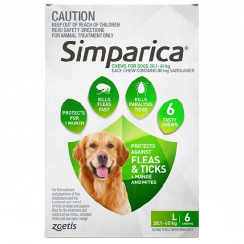 Simparica 20.1-40kg Large Dog Tick & Flea Chewable Treatment 6 Pack 