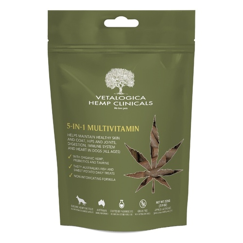Vetalogica Hemp Clinicals 5 in 1 Multivitamin Dog Tasty Treats 225g