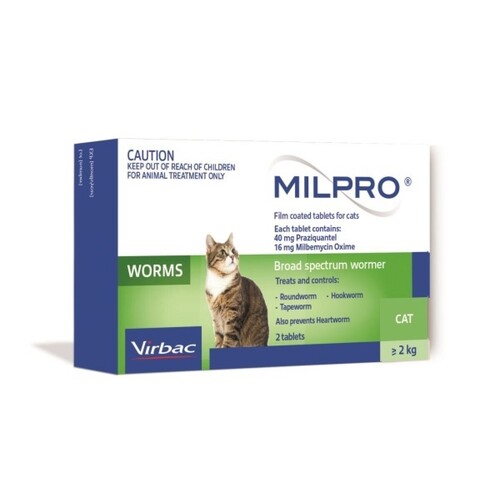 Milpro Broad Spectrum Wormer Tablets for Cats Over 2kg Green 2 Pack (C)