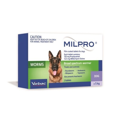 Milpro Broad Spectrum Wormer Tablets for Dogs 5-25kg Green 2 Pack
